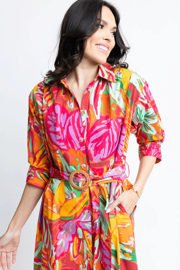 Abstract Tropical Palm Shirt Dress