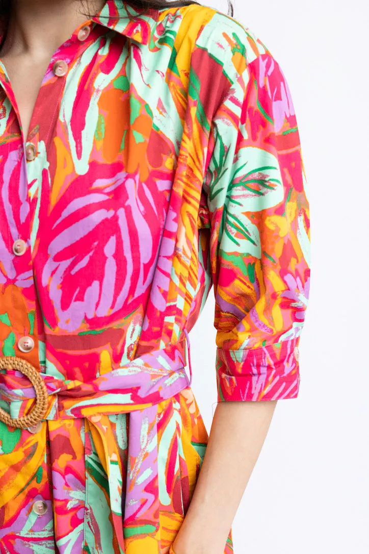 Abstract Tropical Palm Shirt Dress