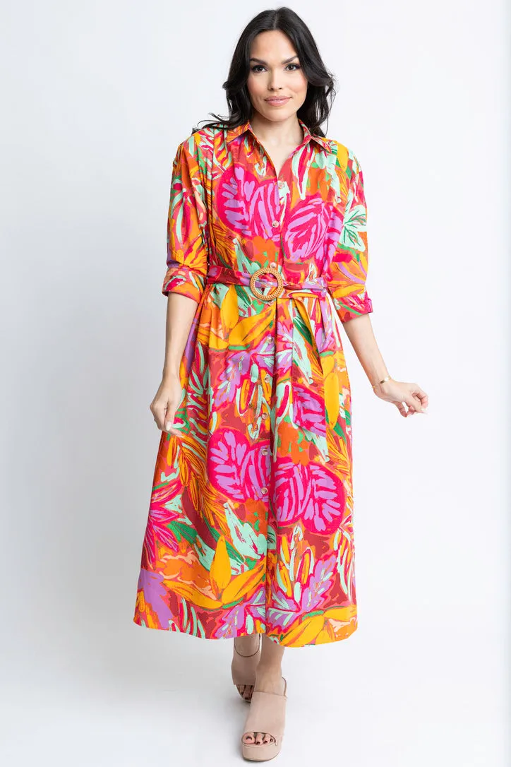 Abstract Tropical Palm Shirt Dress