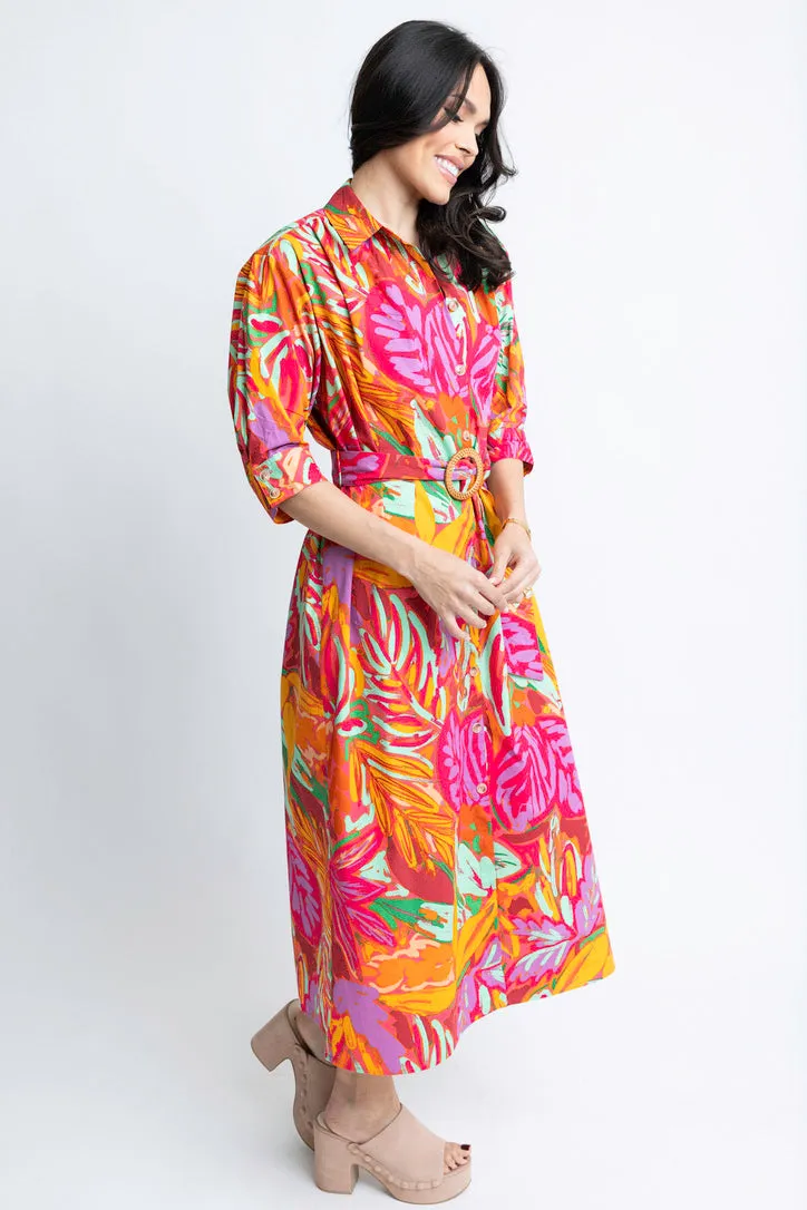 Abstract Tropical Palm Shirt Dress