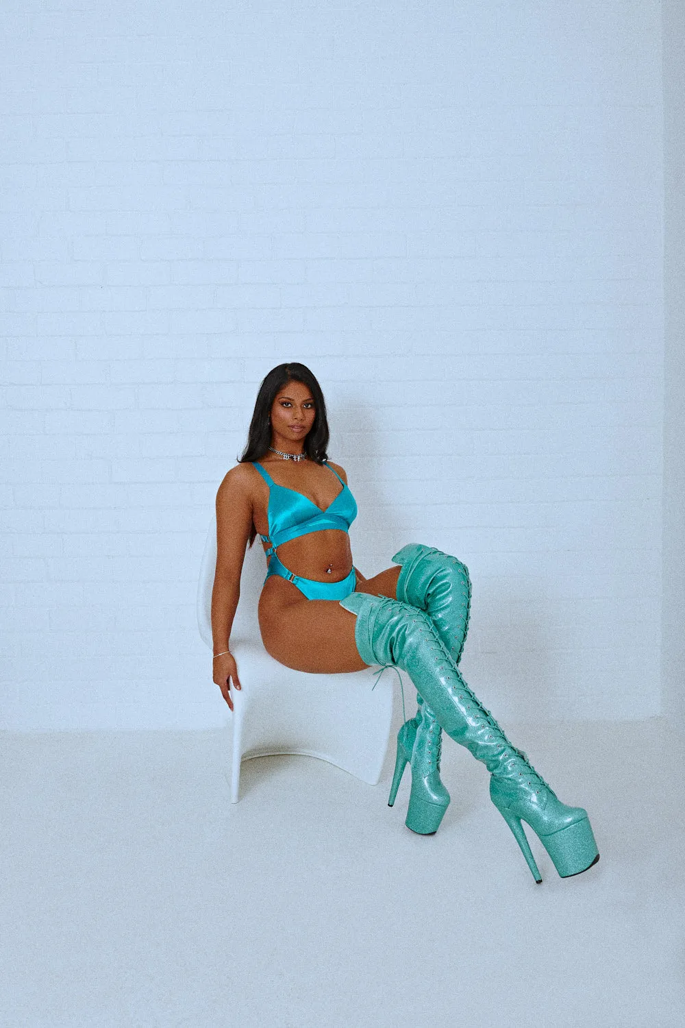 Aphrodite Bodysuit - Turquoise Satin