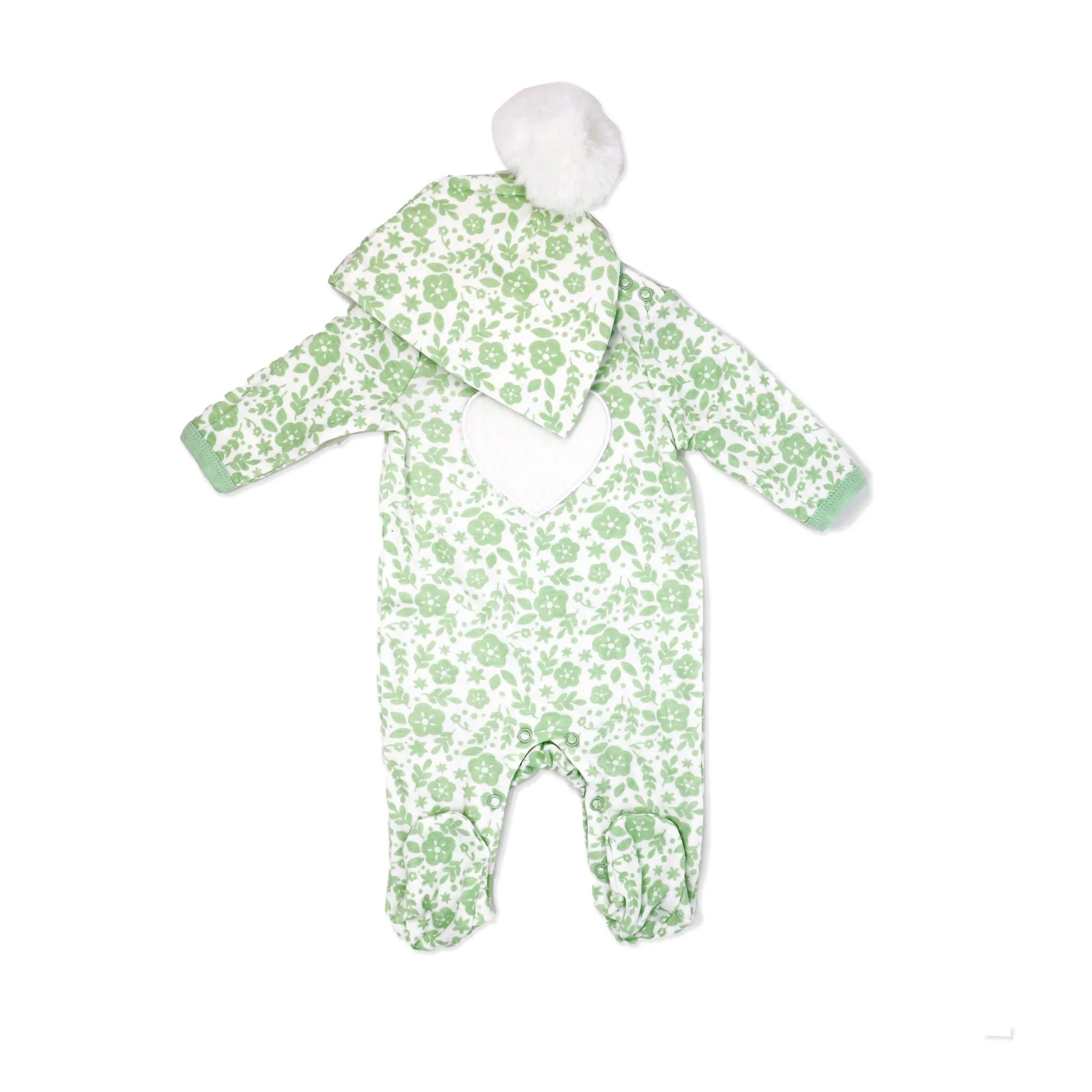 Baby's Girl's Coverall Bodysuit with Hat - Floral