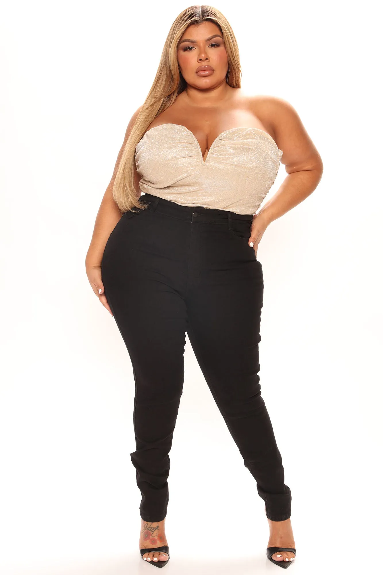 Baddie Metallic Ruched Bodysuit - Gold