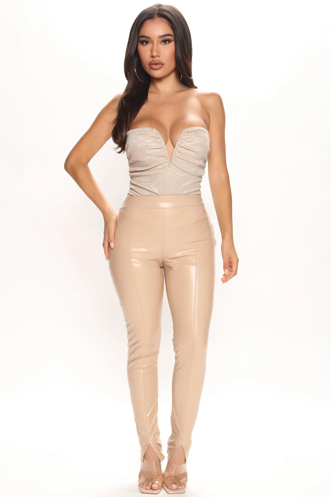 Baddie Metallic Ruched Bodysuit - Gold