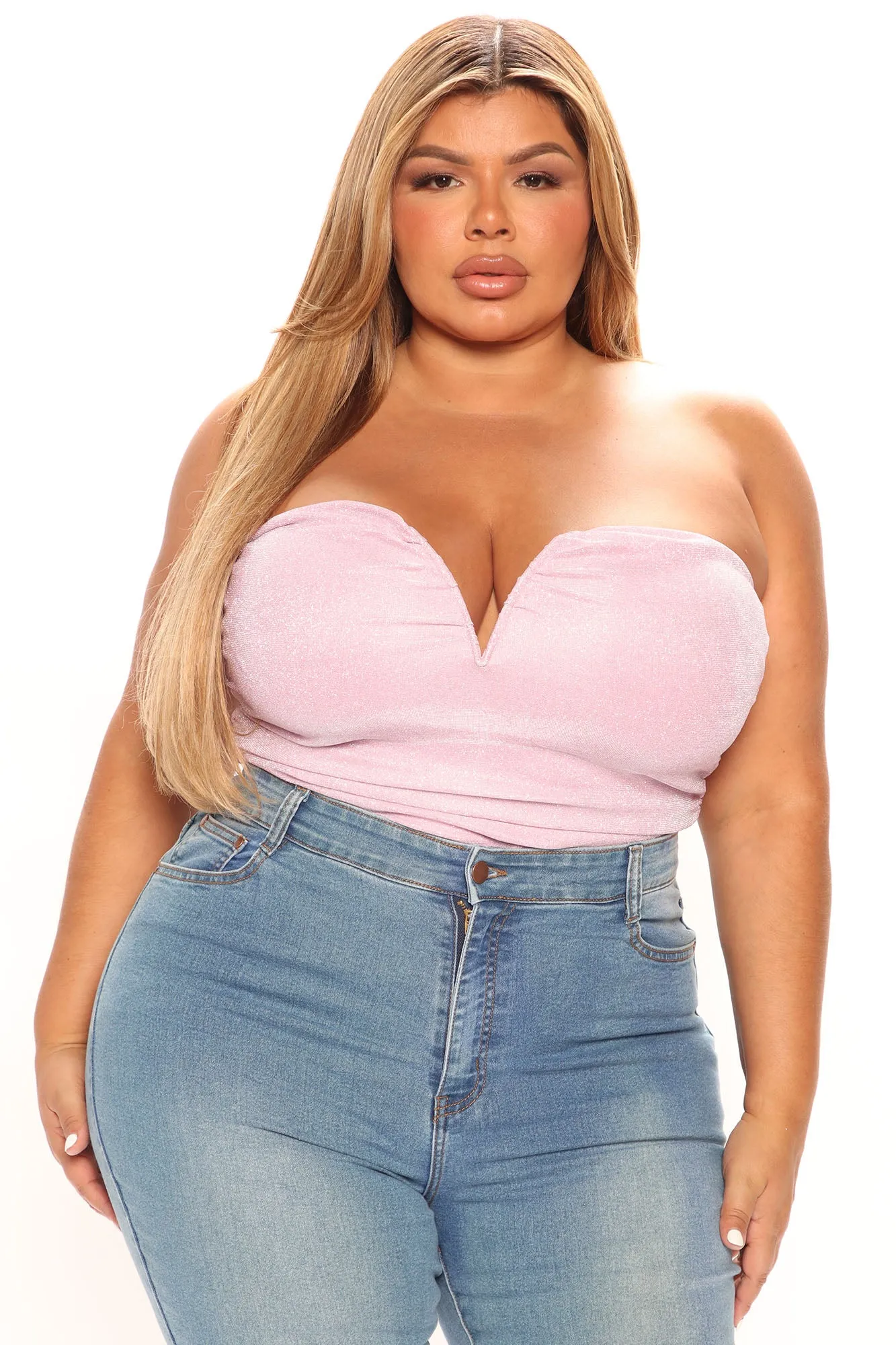 Baddie Metallic Ruched Bodysuit - Pink