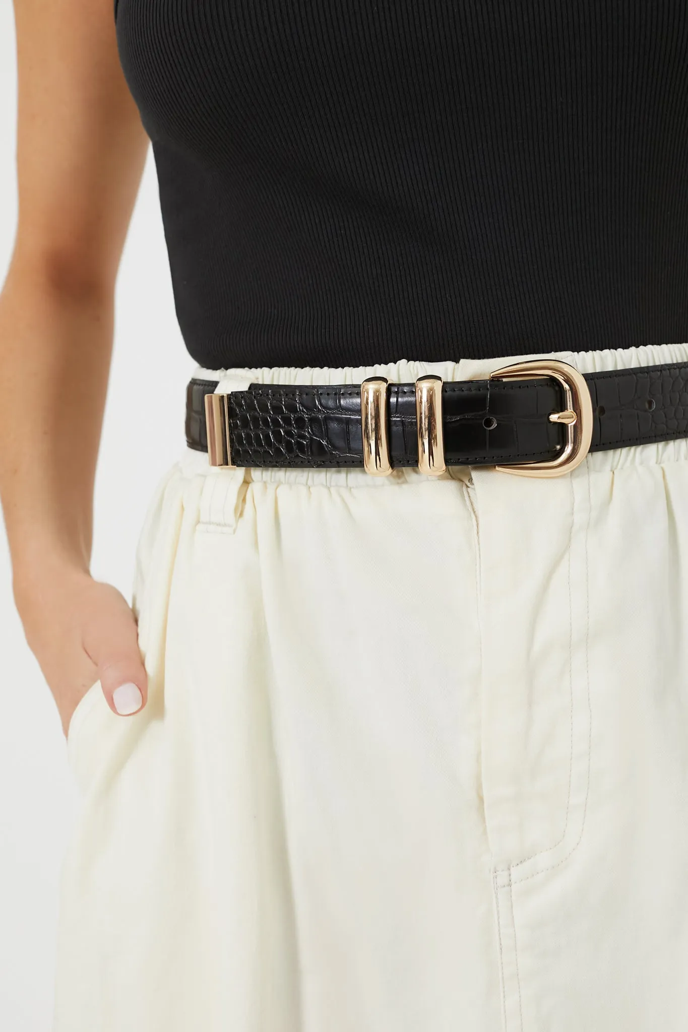 Black Croc-Embossed Classic Belt