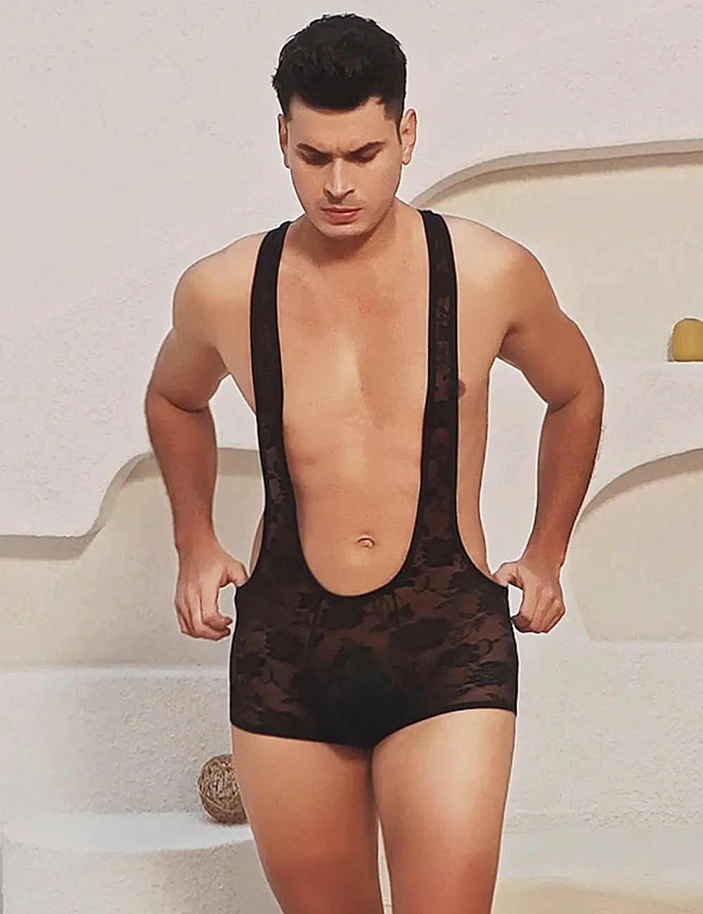 Black Men Sexy Lace Bodysuit