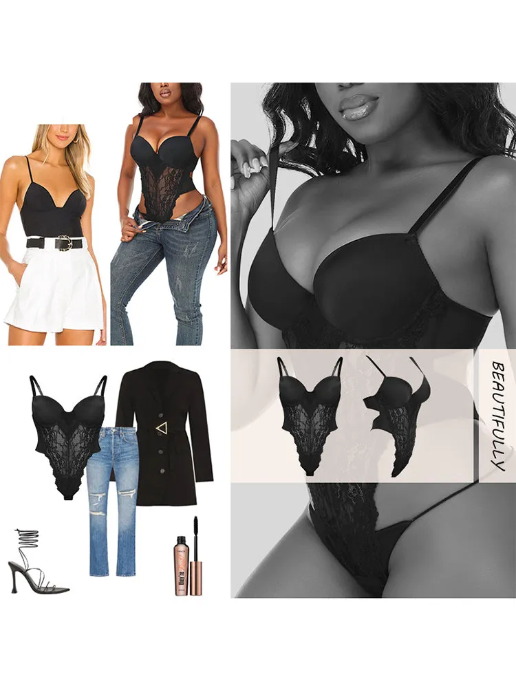 Breathable Lace Waist Compression Camisole Bodysuit
