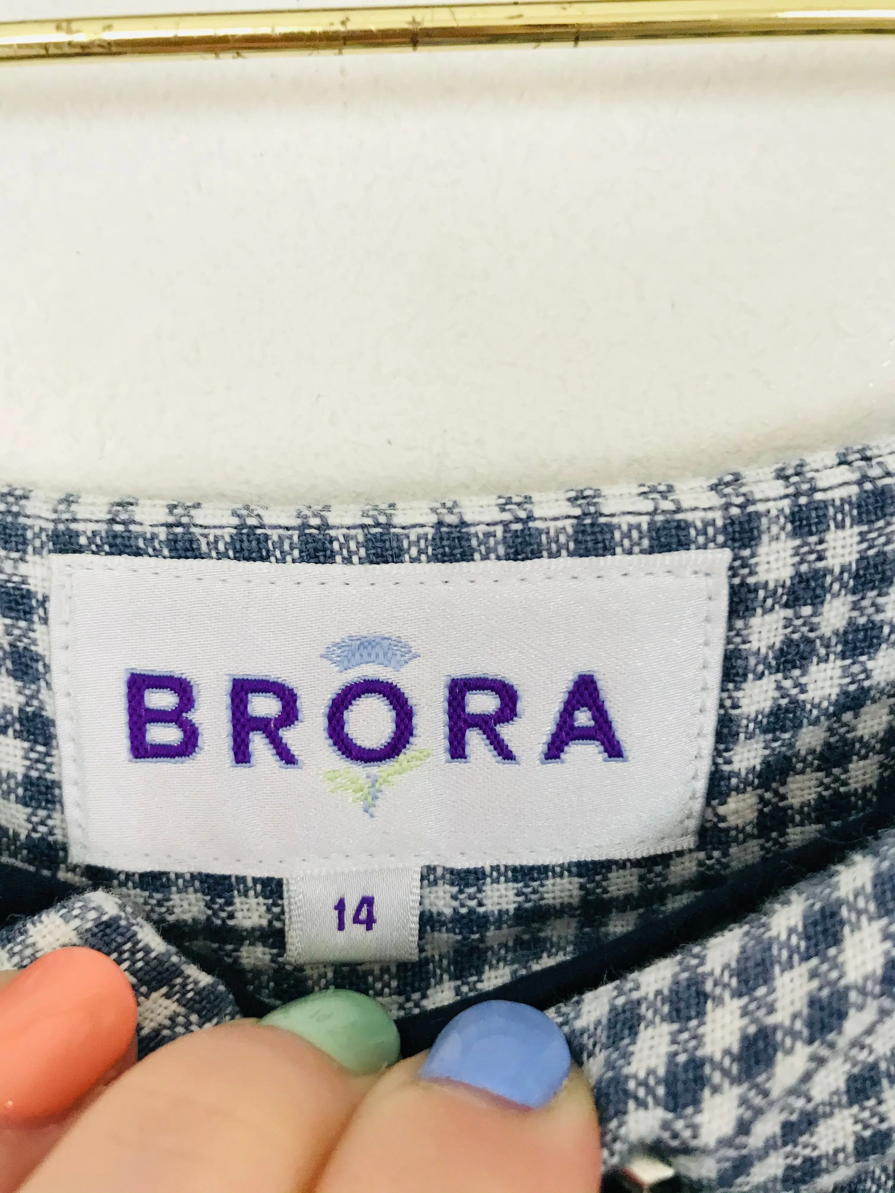 Brora Women's Linen Check Trousers | UK14 | Blue