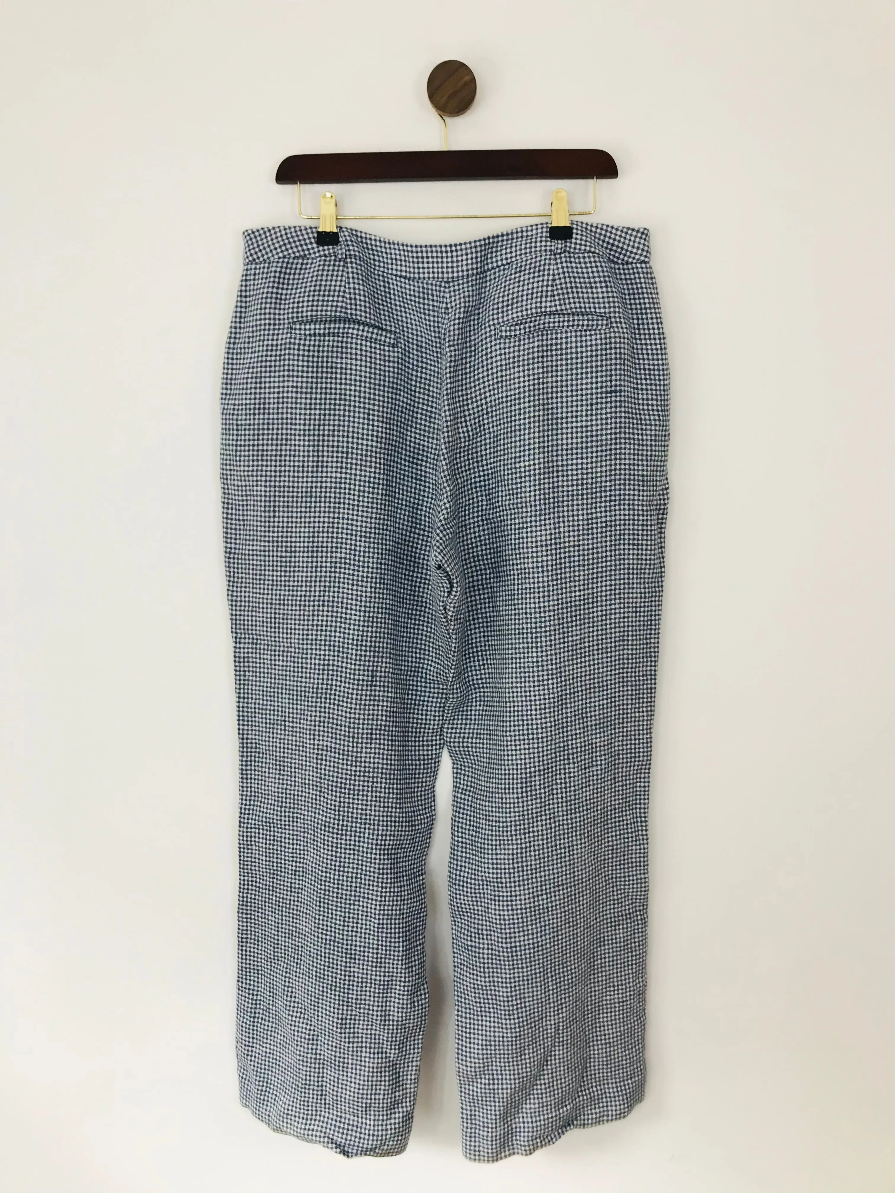 Brora Women's Linen Check Trousers | UK14 | Blue