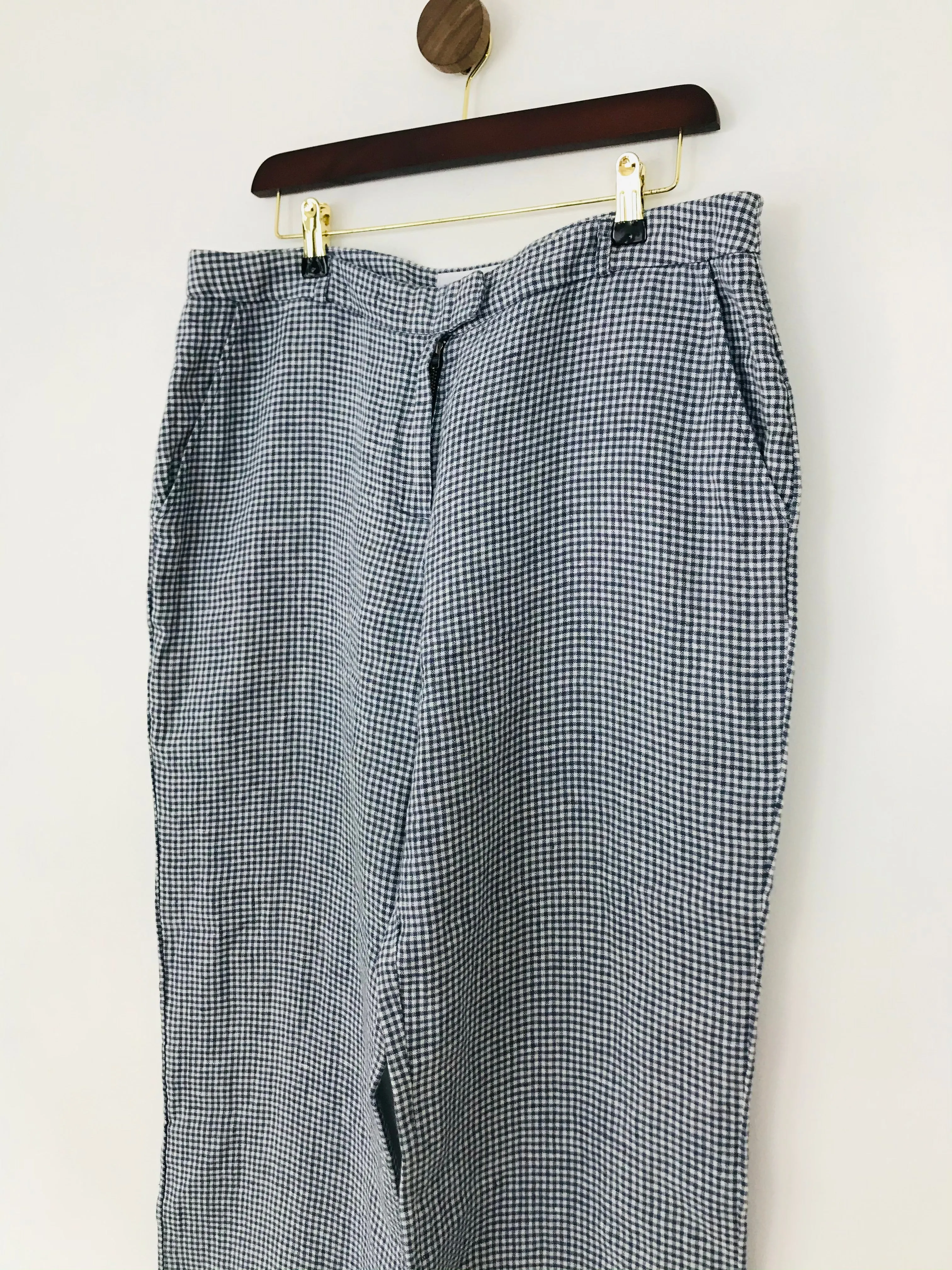 Brora Women's Linen Check Trousers | UK14 | Blue