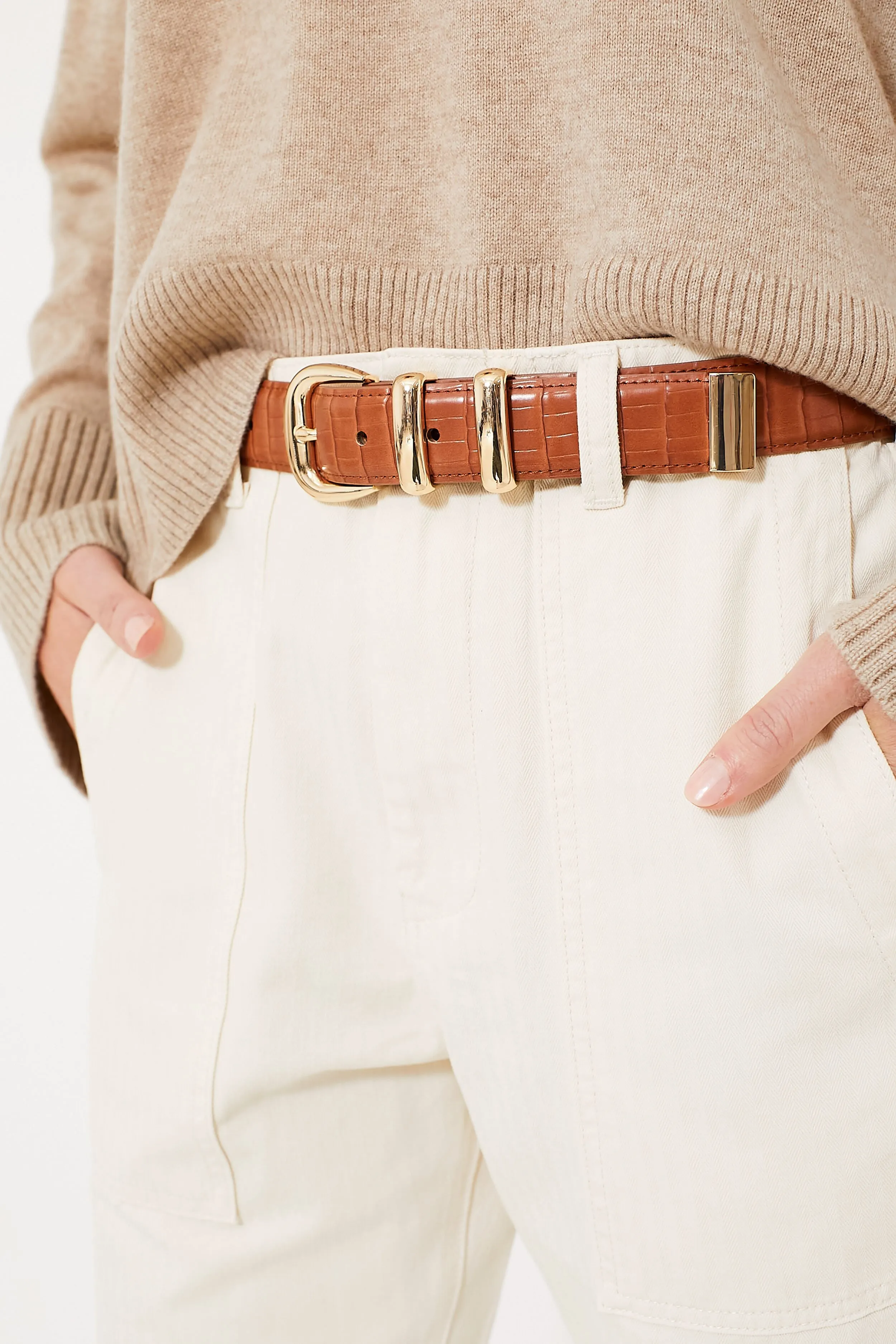 Brown Croc-Embossed Classic Belt
