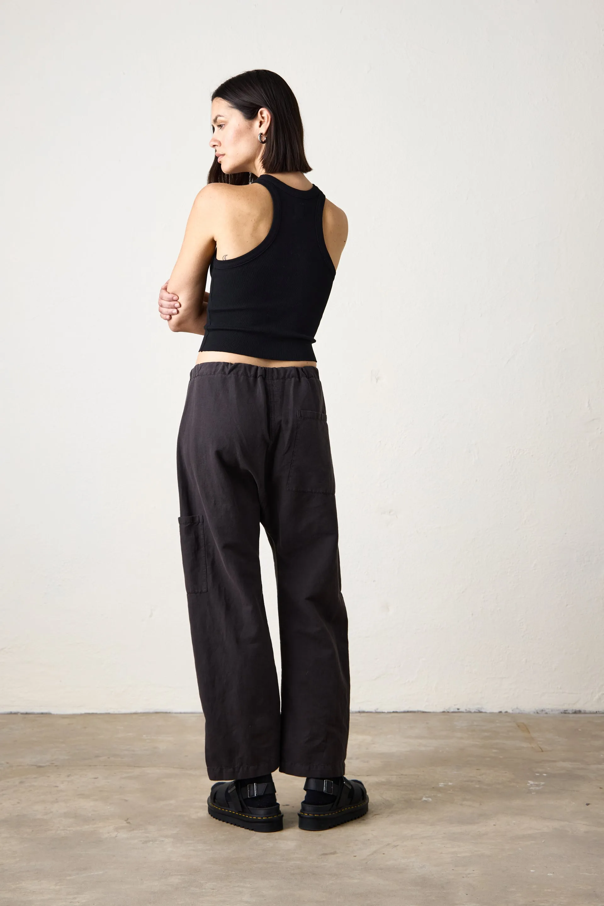 CARLSON LINEN CANVAS TIE PANT / FADED BLACK