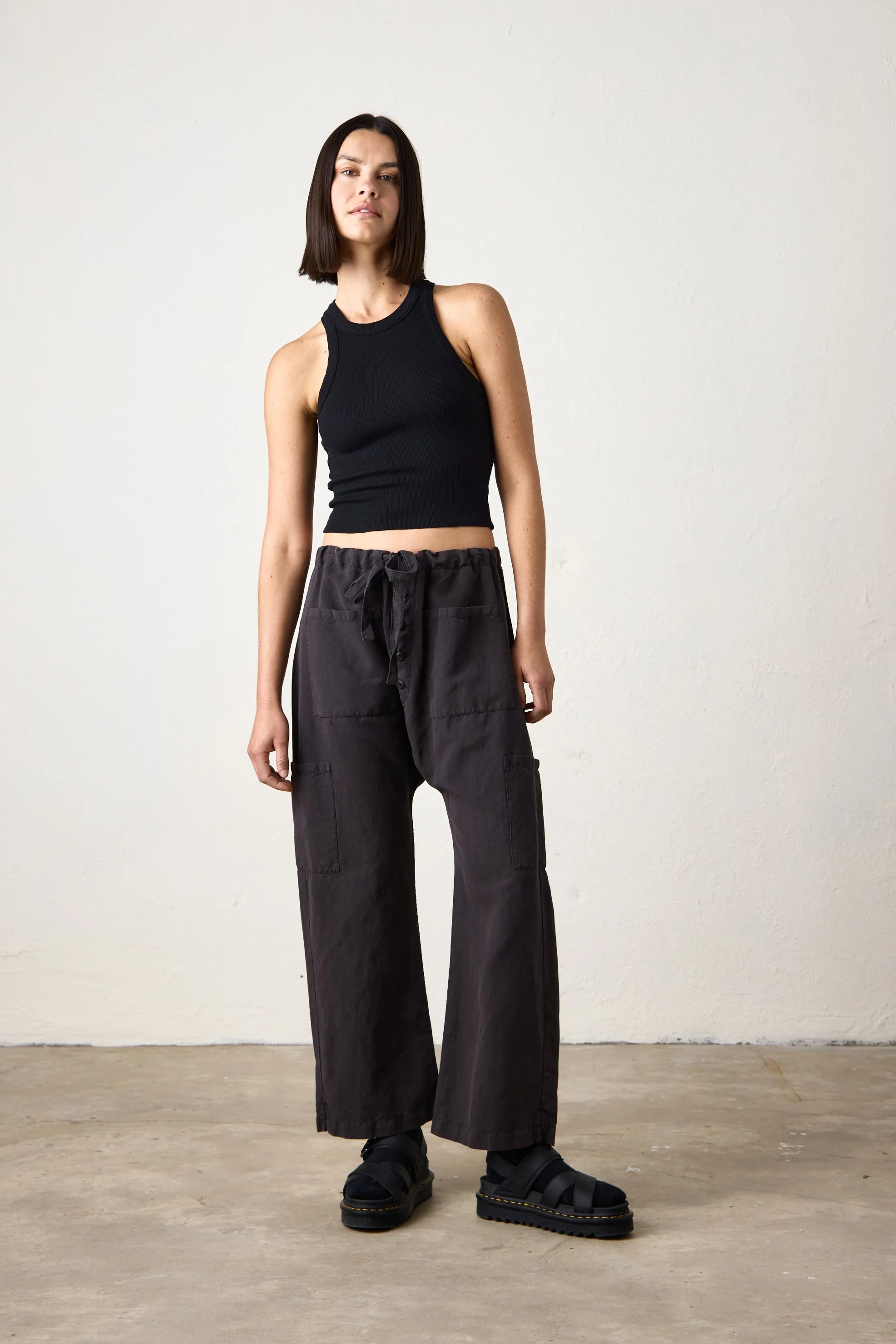 CARLSON LINEN CANVAS TIE PANT / FADED BLACK