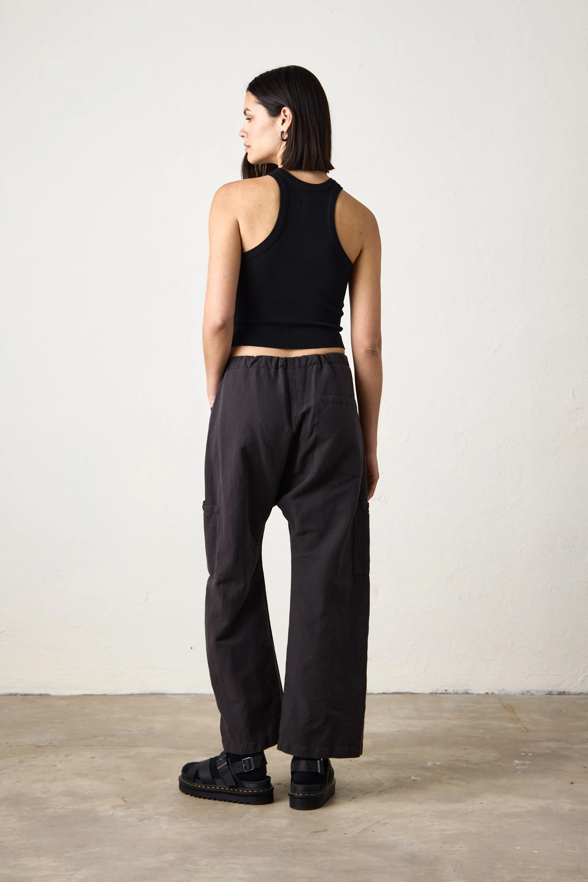 CARLSON LINEN CANVAS TIE PANT / FADED BLACK