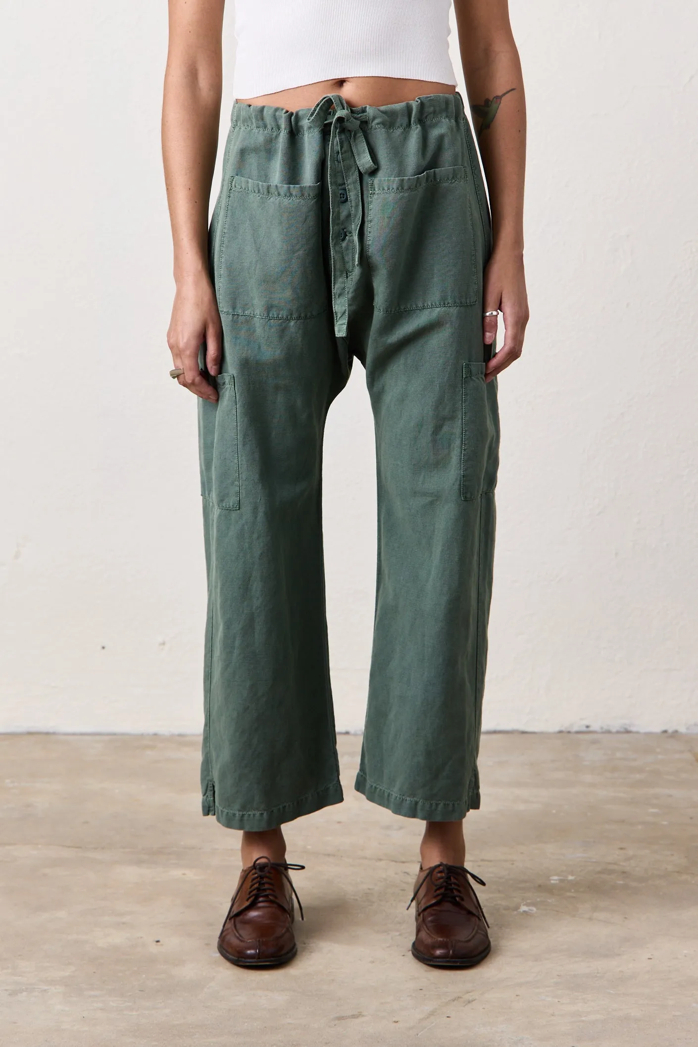 CARLSON LINEN CANVAS TIE PANT / SULPHER STONE