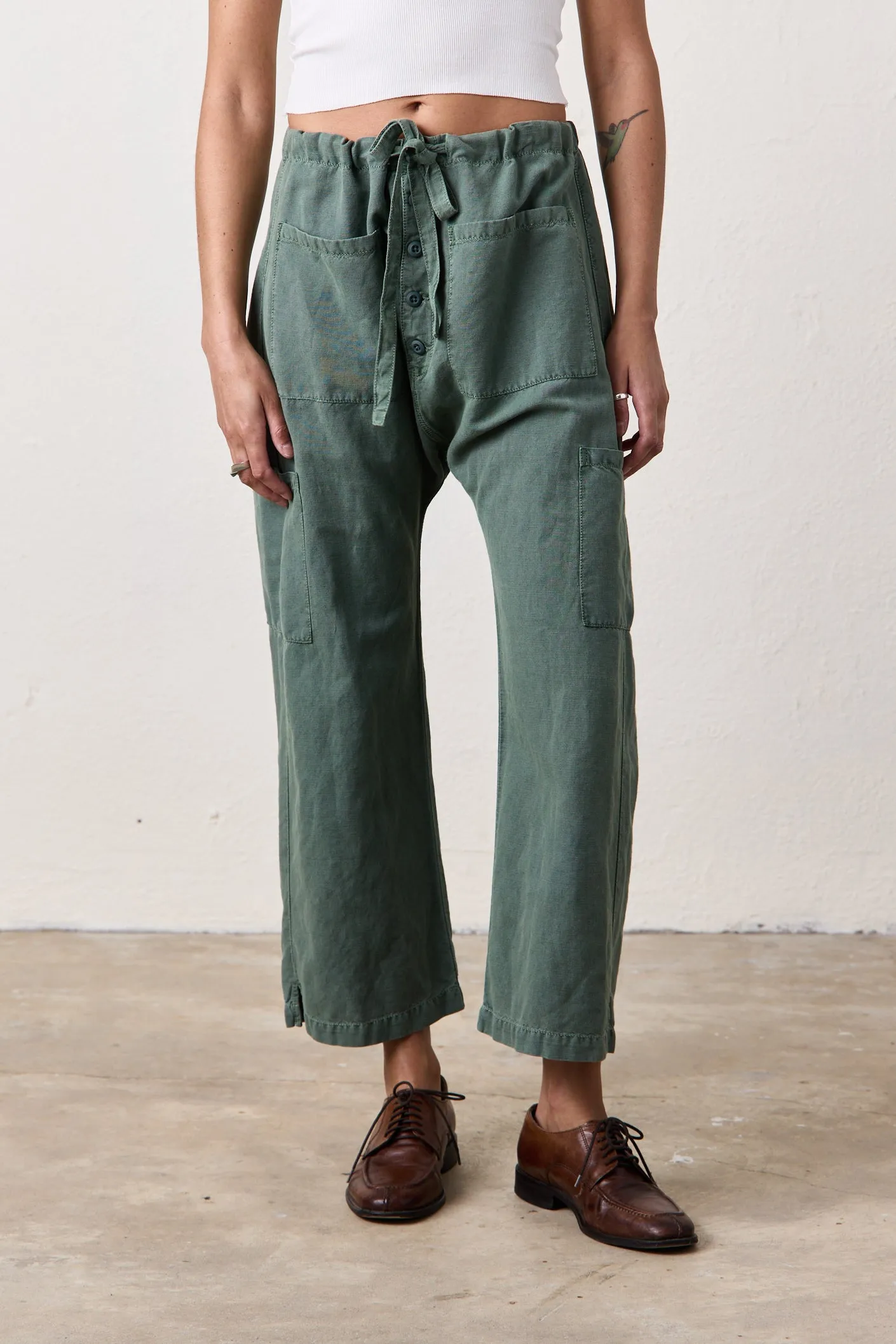 CARLSON LINEN CANVAS TIE PANT / SULPHER STONE