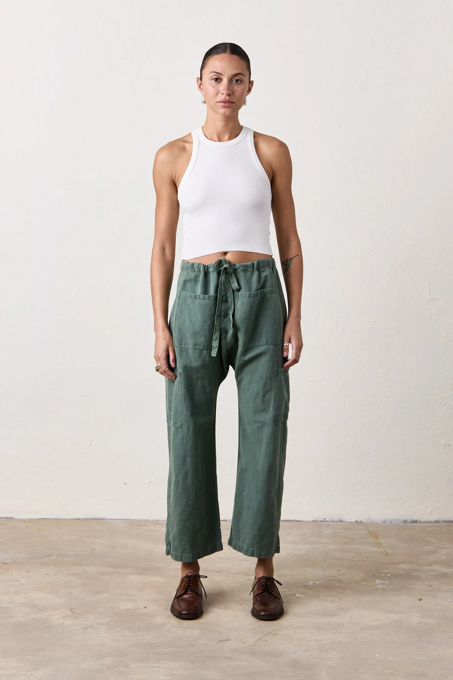 CARLSON LINEN CANVAS TIE PANT / SULPHER STONE