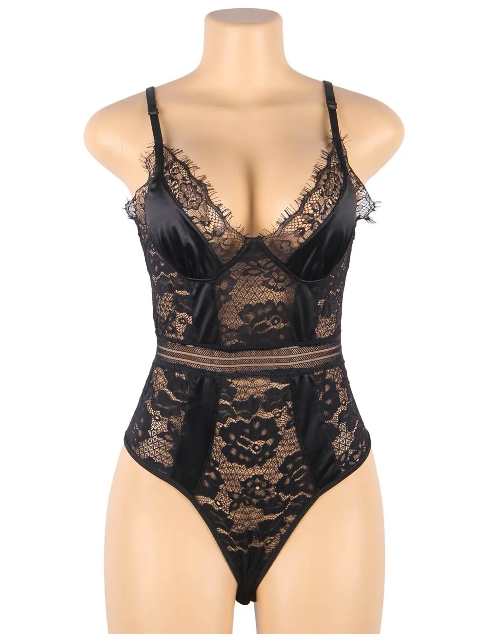 Crotch Open Egypt Lace High Quality Eyelash Lace Splice Sexy Bodysuit With Farawlaya