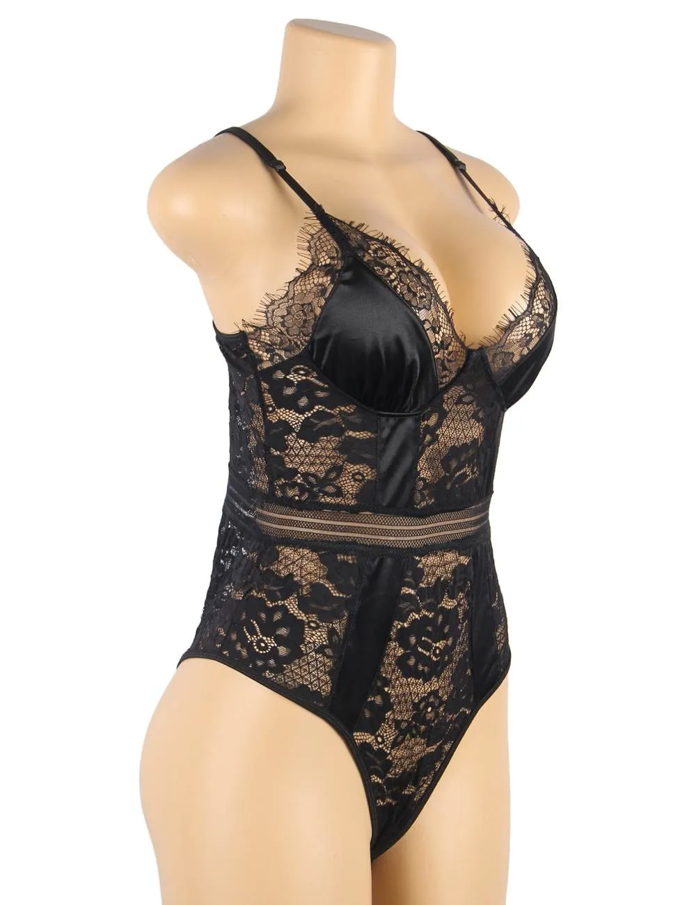 Crotch Open Egypt Lace High Quality Eyelash Lace Splice Sexy Bodysuit With Farawlaya