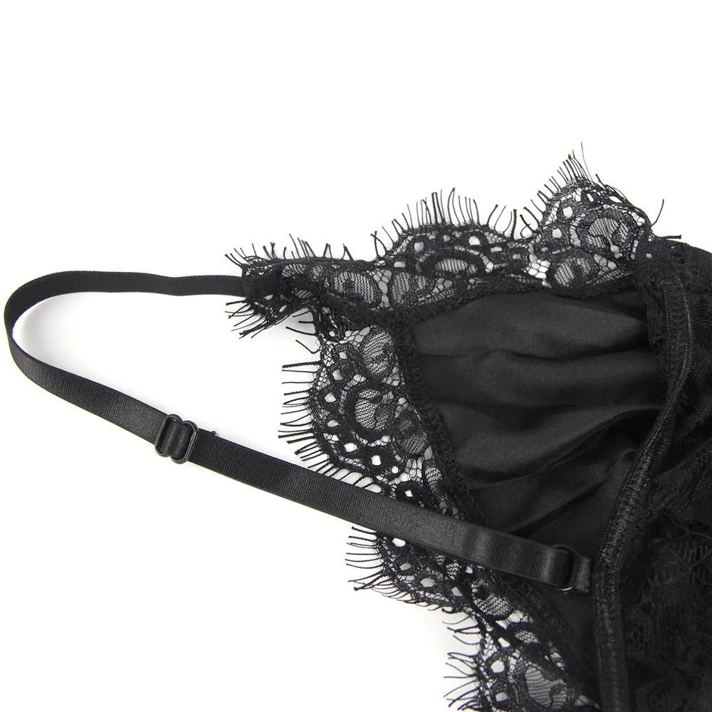 Crotch Open Egypt Lace High Quality Eyelash Lace Splice Sexy Bodysuit With Farawlaya