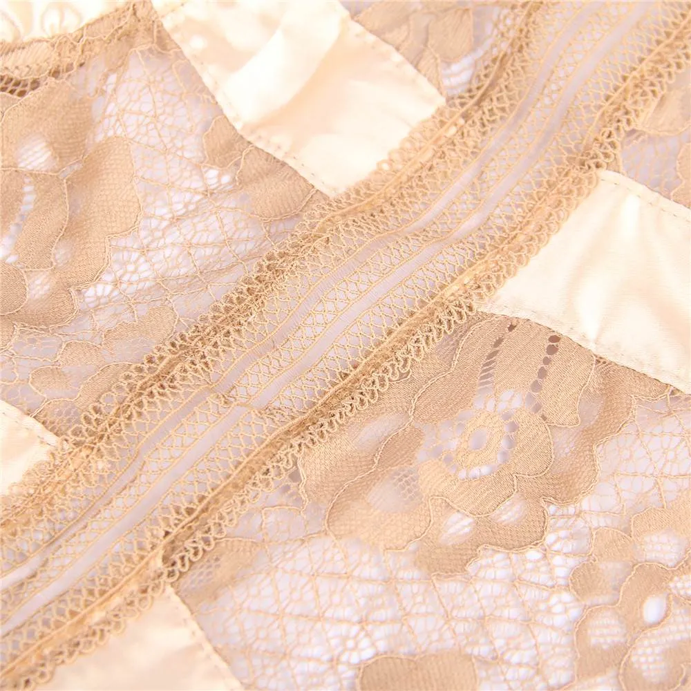 Crotch Open Egypt Lace High Quality Eyelash Lace Splice Sexy Bodysuit With Farawlaya