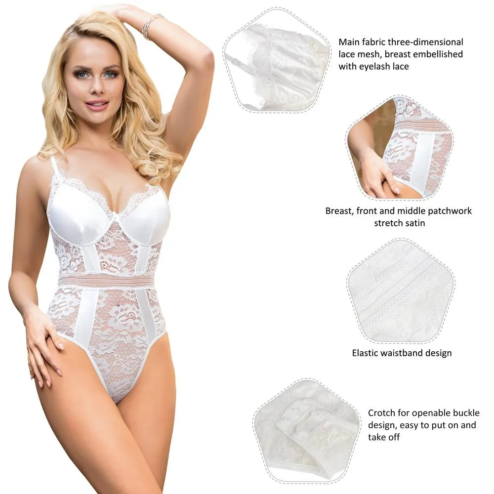 Crotch Open Egypt Lace High Quality Eyelash Lace Splice Sexy Bodysuit With Farawlaya