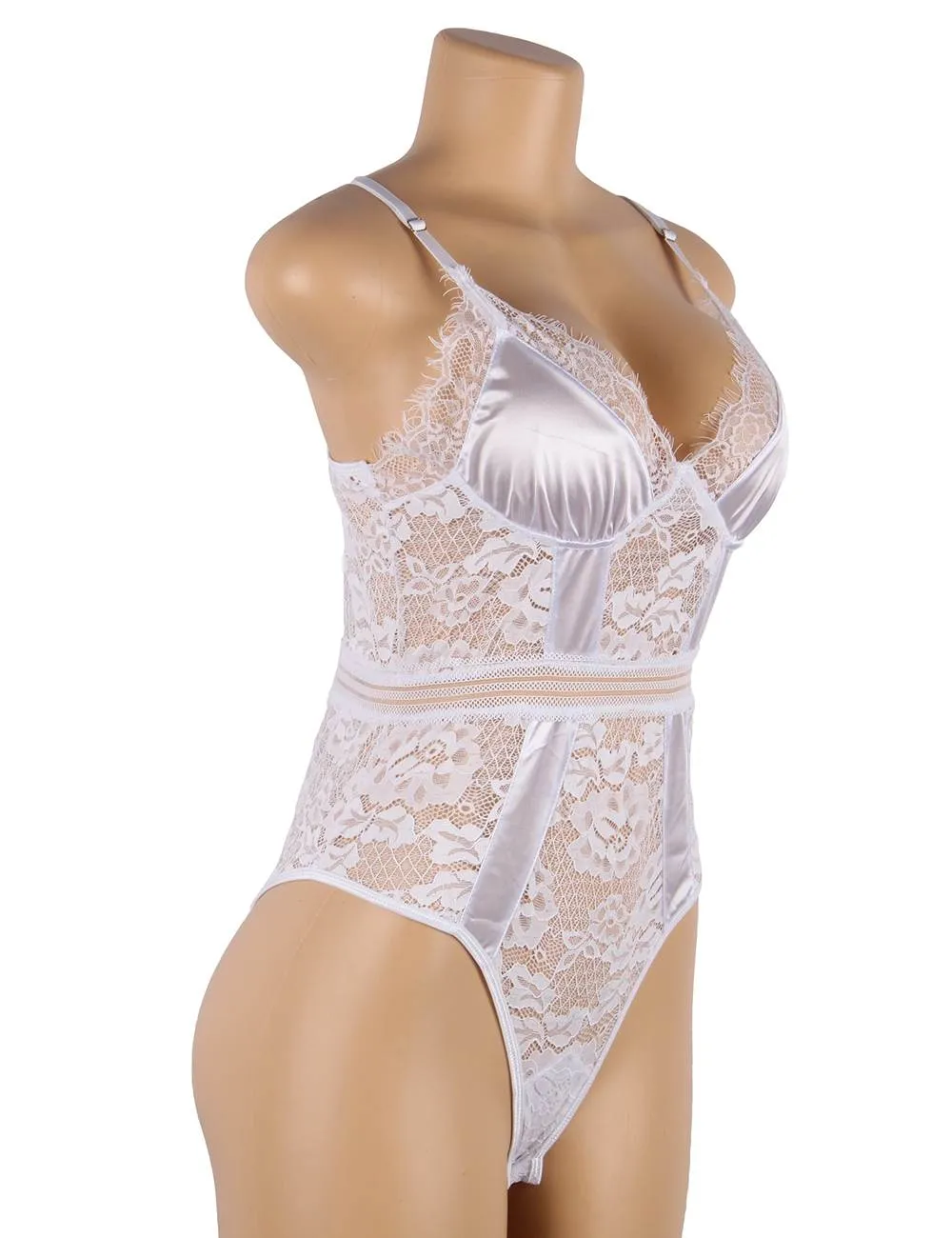 Crotch Open Egypt Lace High Quality Eyelash Lace Splice Sexy Bodysuit With Farawlaya