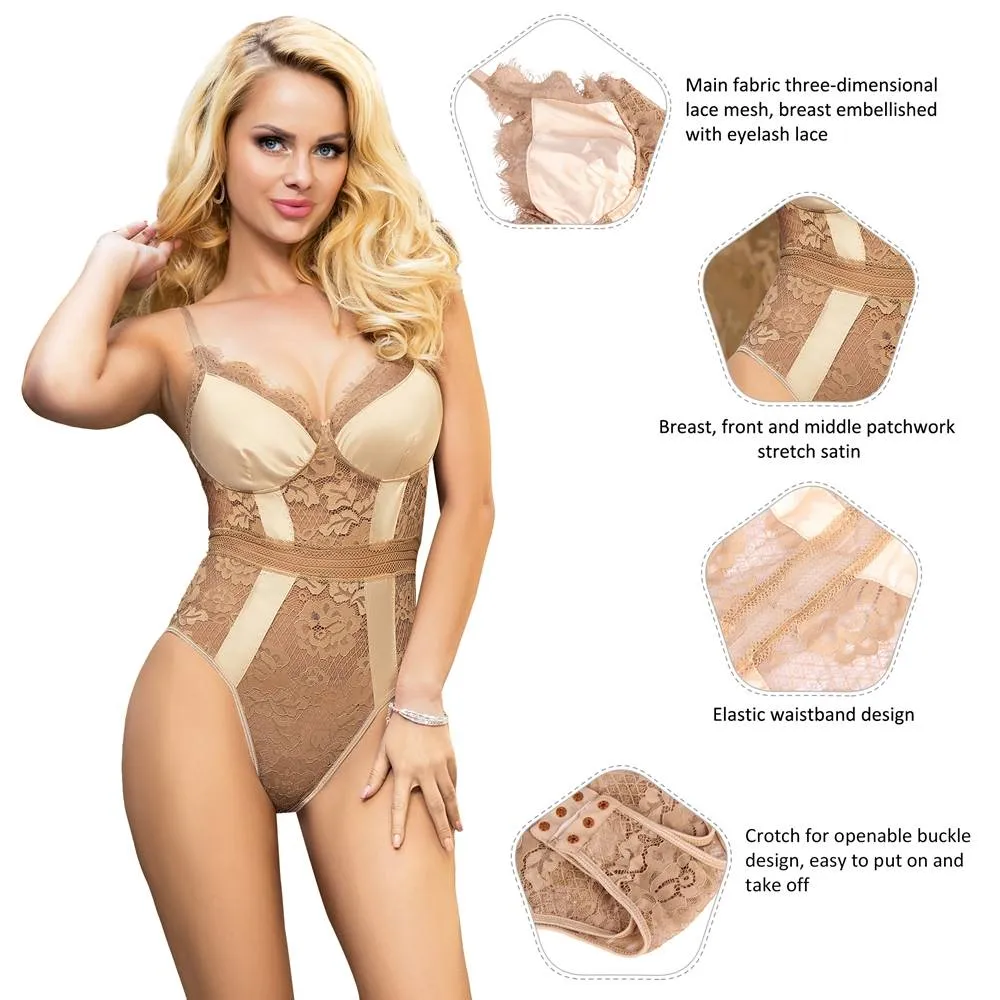 Crotch Open Egypt Lace High Quality Eyelash Lace Splice Sexy Bodysuit With Farawlaya
