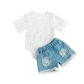 Denim Shorts Lace Baby Set