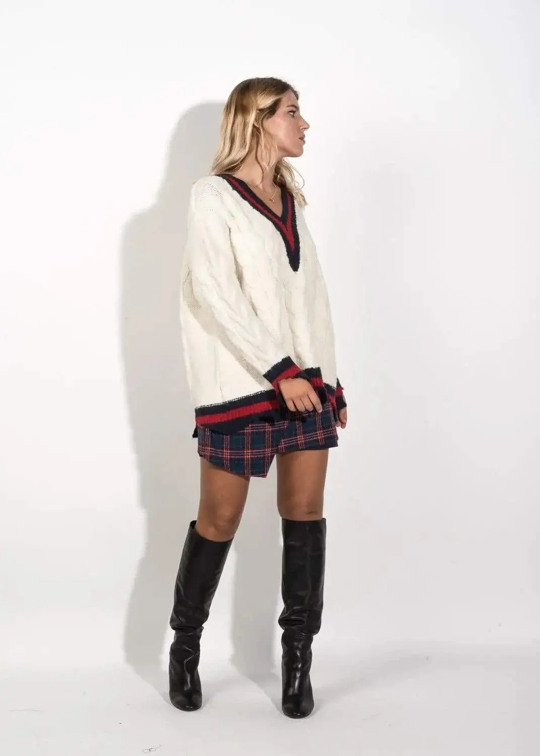 Distressed Ripped look Cricket Style Jumper in off White by Linu