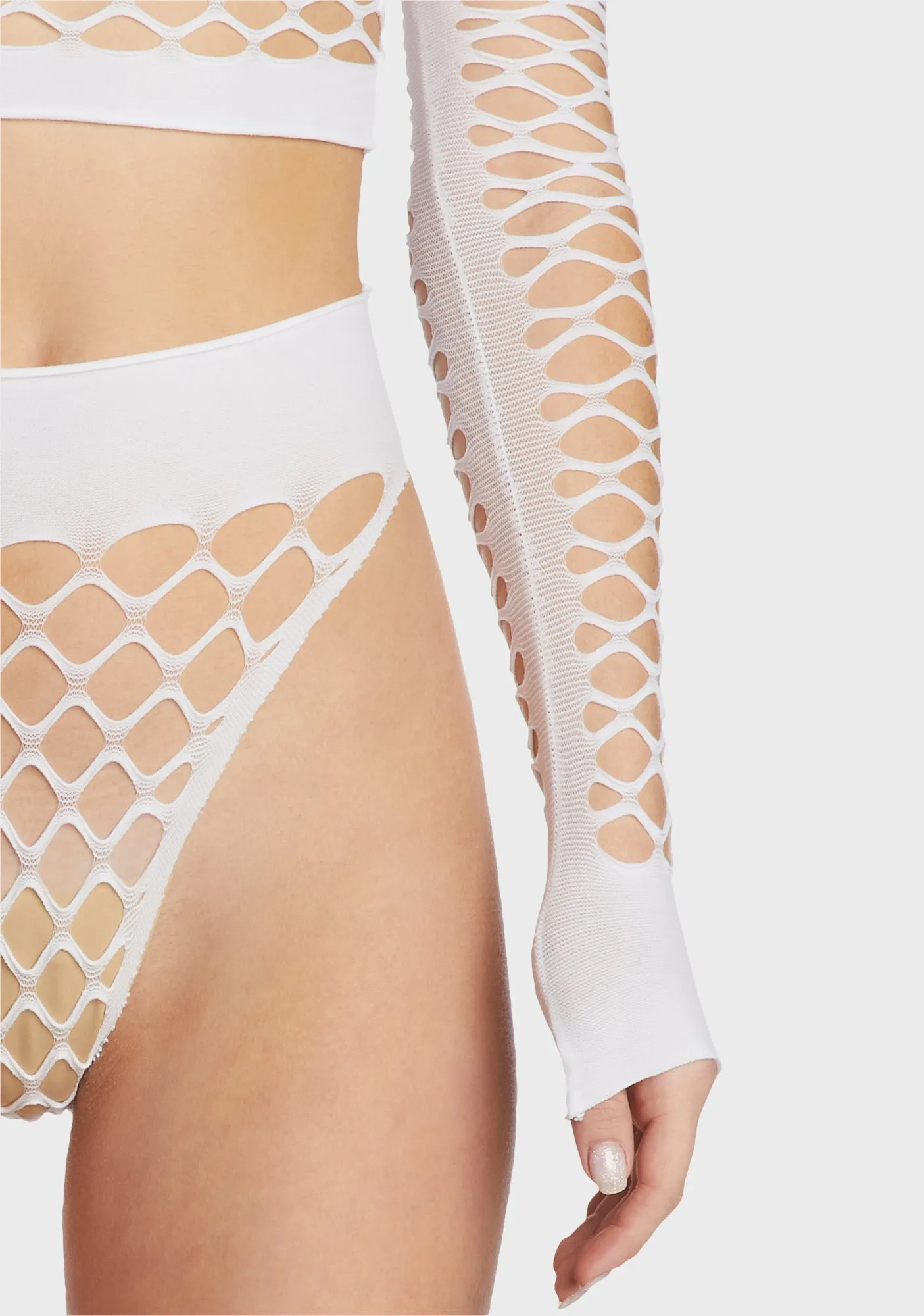 Electric Bolt Fishnet Set - White
