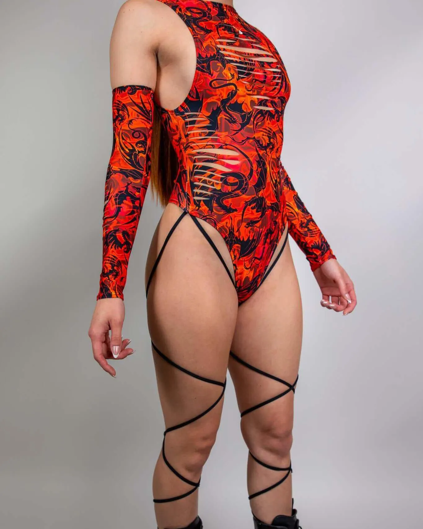 Forbidden Slit Sideboob Bodysuit with Leg Straps