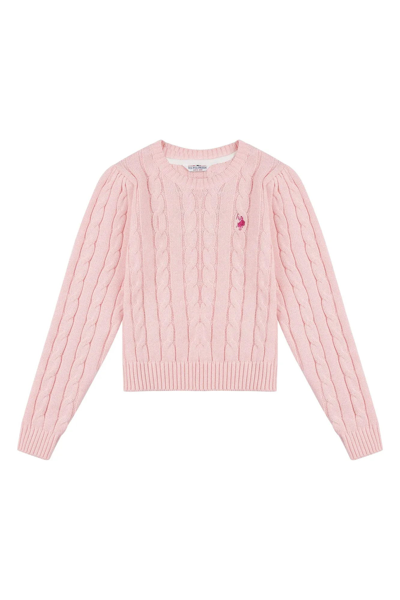 Girls Crew Neck Cable Knit Jumper in Crystal Rose