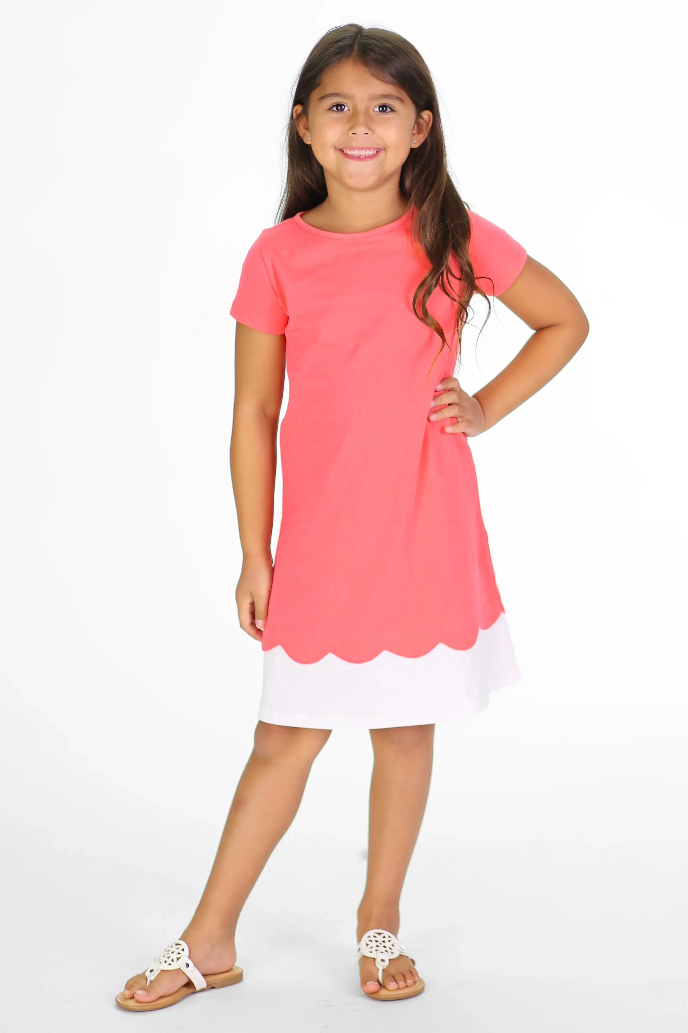 Girls Newberry Dress-Calypso Coral/White Hem