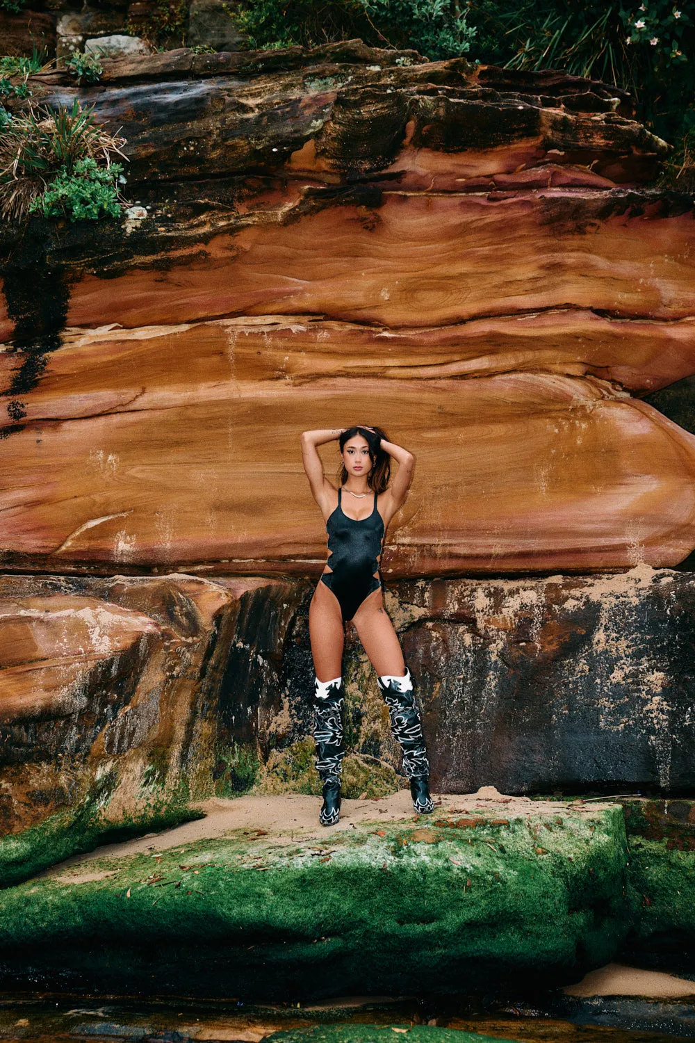 Goddess Bodysuit - Black Satin