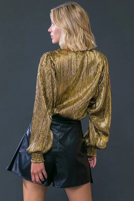 Gold Folied Plisse Bodysuit