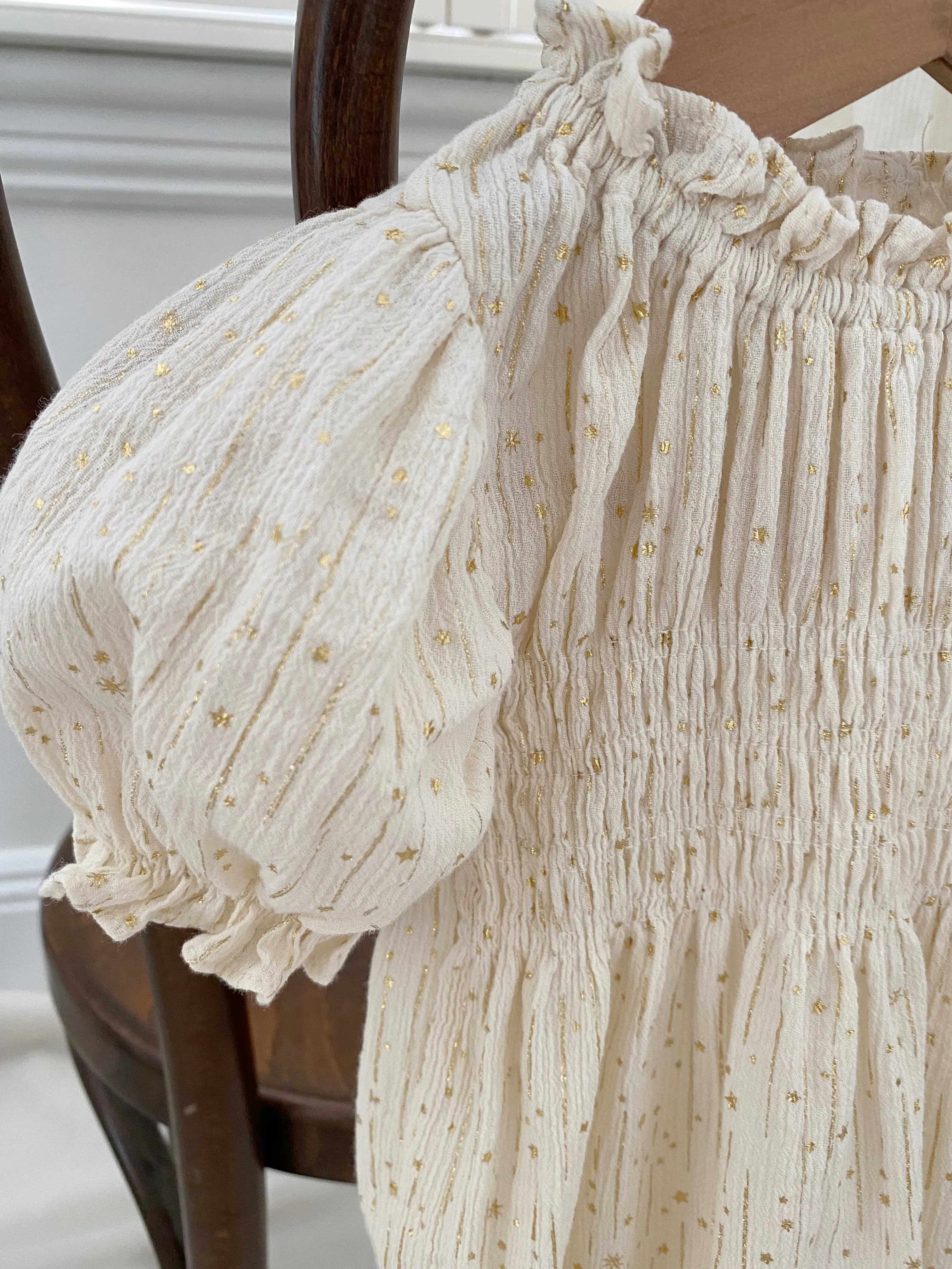 HI BYEBEBE~Cream/Gold Sparkle Romper