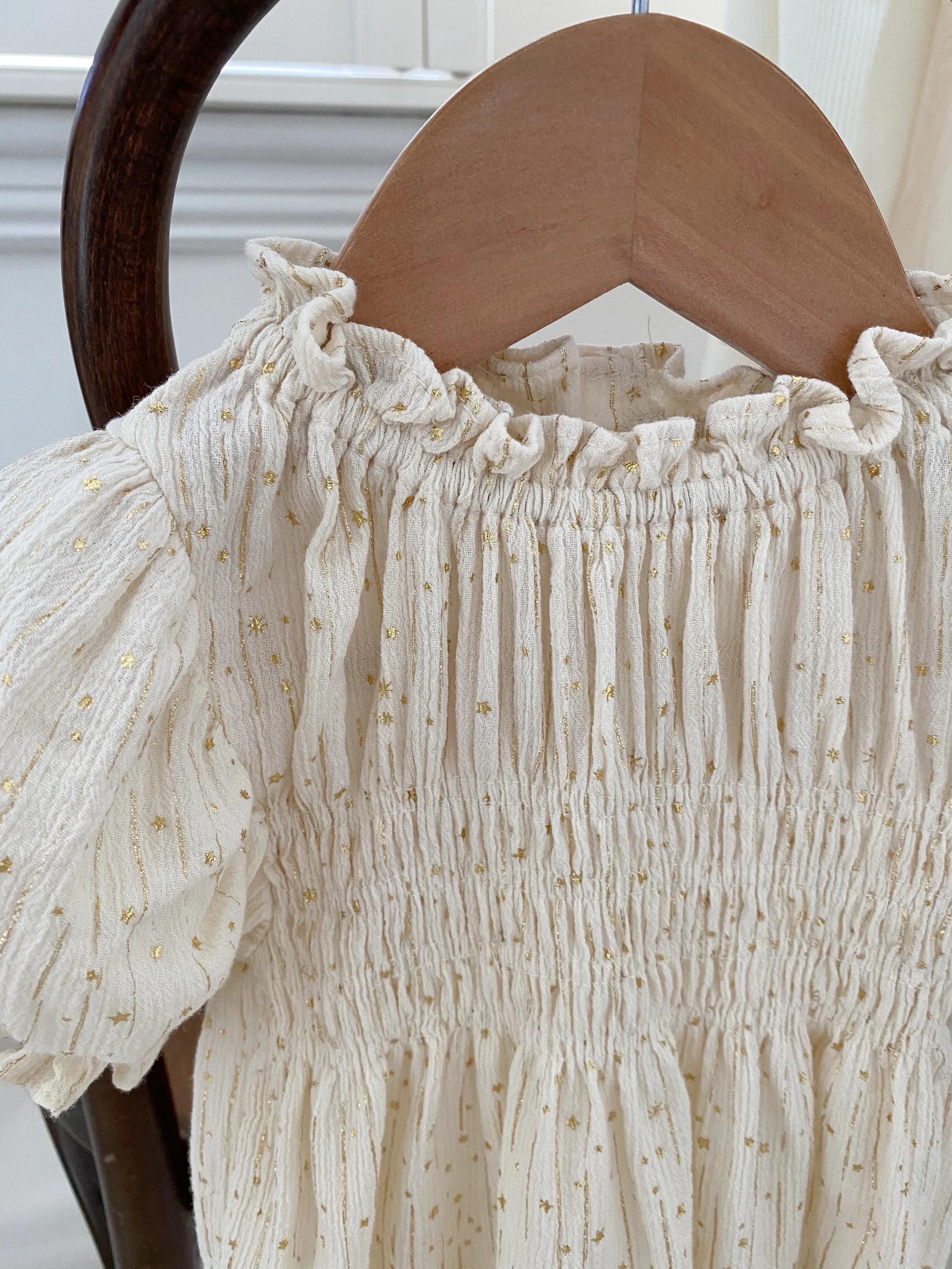HI BYEBEBE~Cream/Gold Sparkle Romper