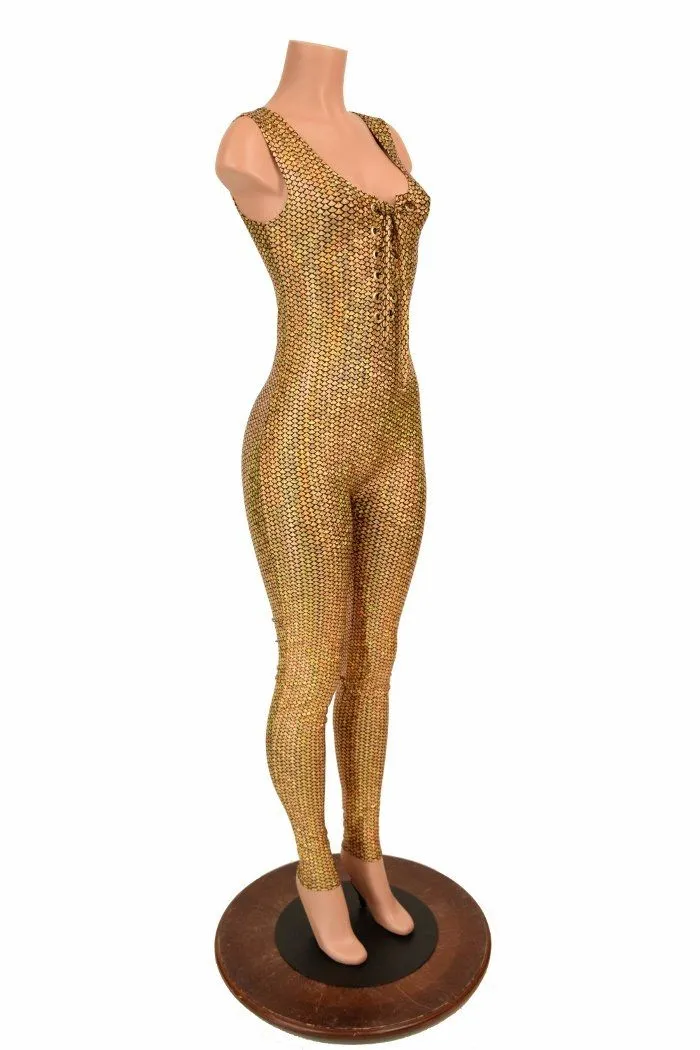 Lace Up Gold Holographic Catsuit