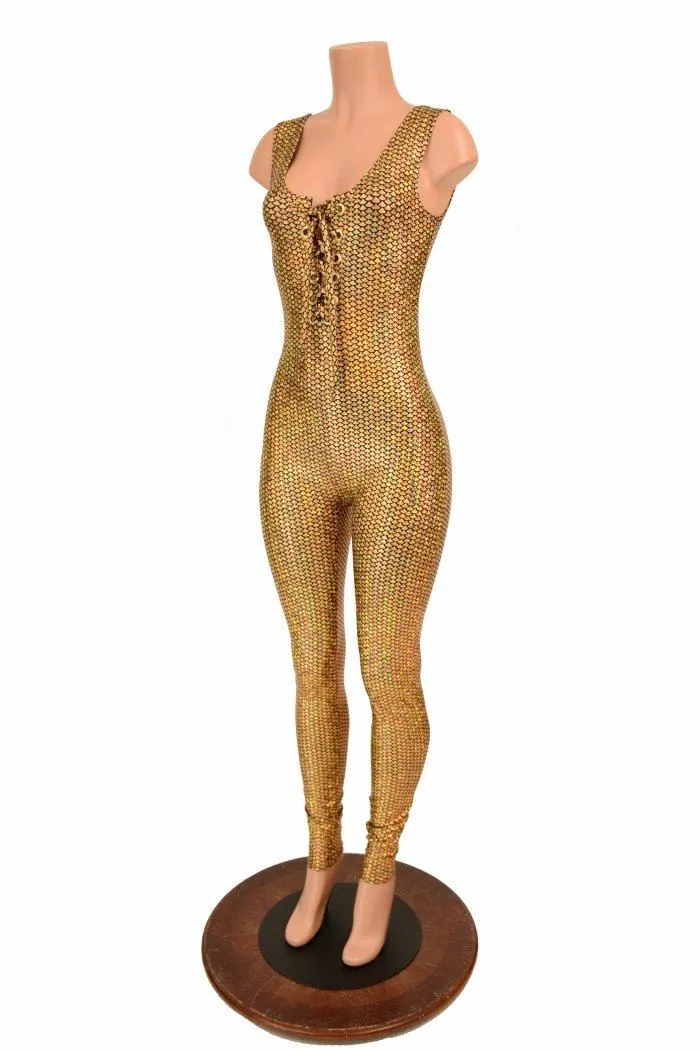 Lace Up Gold Holographic Catsuit