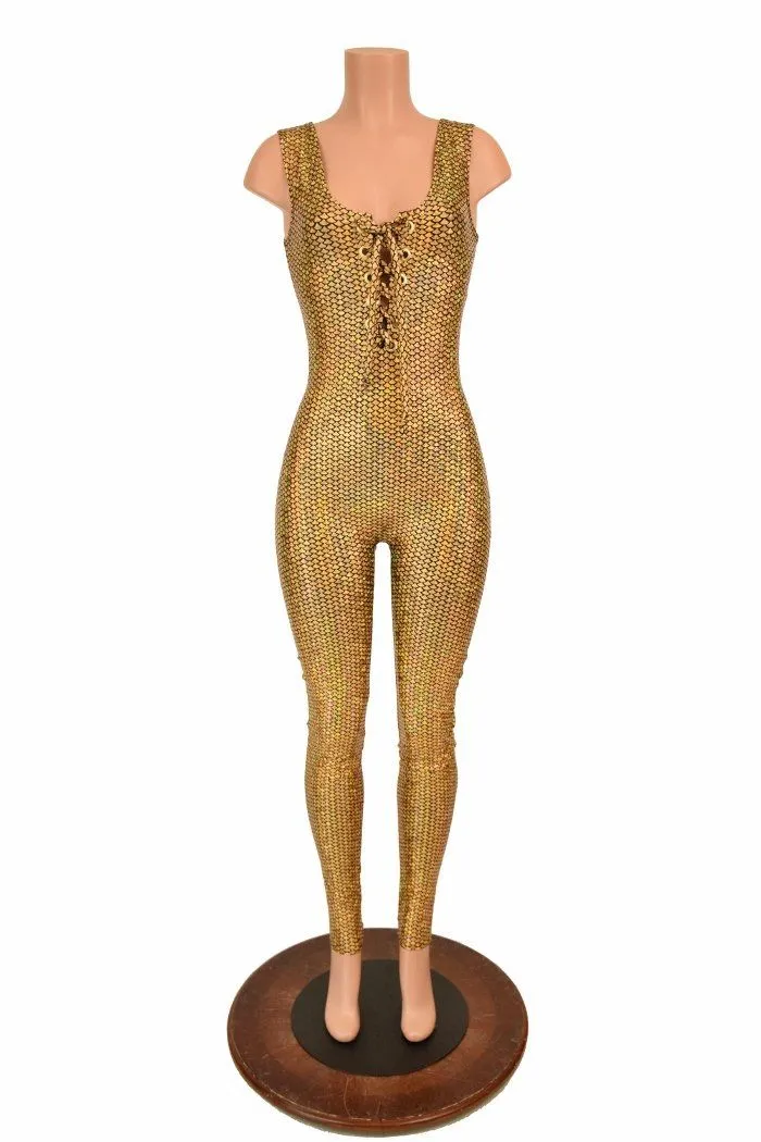 Lace Up Gold Holographic Catsuit