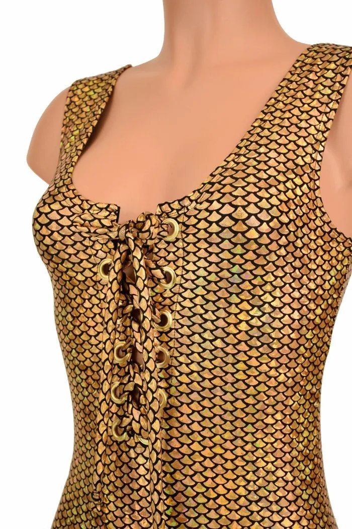 Lace Up Gold Holographic Catsuit