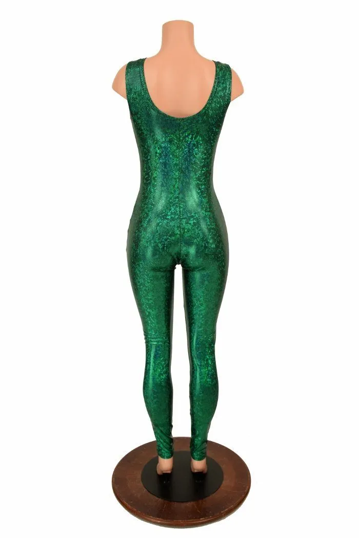 Lace Up Green Holographic Catsuit