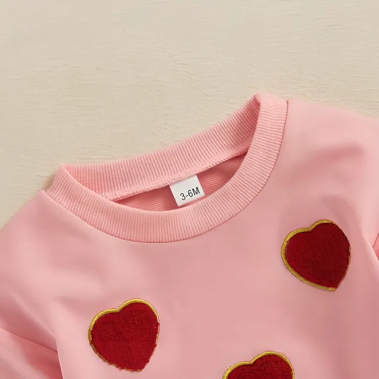 Long Sleeve Embroidery Patch Hearts Baby Bodysuit