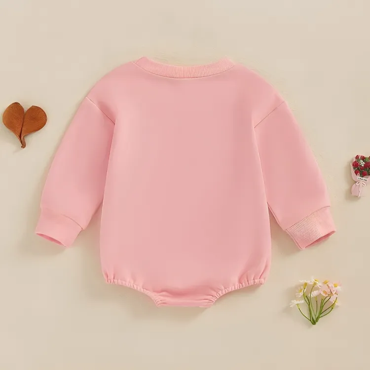 Long Sleeve Embroidery Patch Hearts Baby Bodysuit