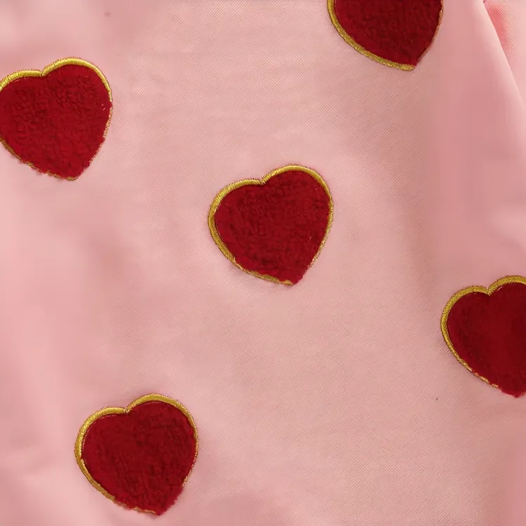 Long Sleeve Embroidery Patch Hearts Baby Bodysuit