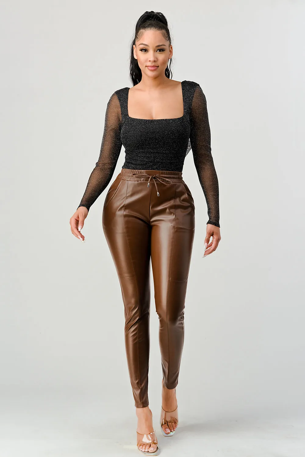LUX METALIC MESH GLITTER OPEN BACK TIE BODYSUIT
