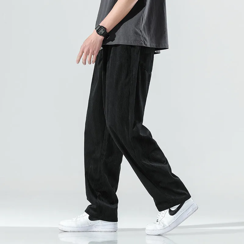 Mens Corduroy Pants Spring Leisure Trousers Youth Men's Pants Loose Straight Sweatpants Overalls