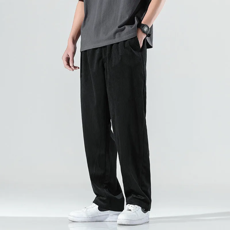 Mens Corduroy Pants Spring Leisure Trousers Youth Men's Pants Loose Straight Sweatpants Overalls